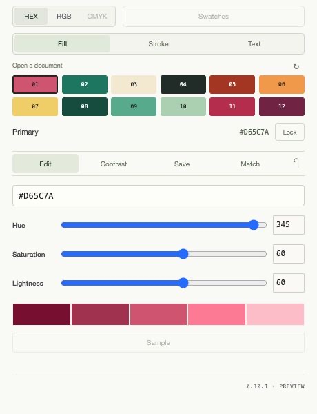 Color Studio development interface with an adjusted colour and editable HEX and colour controls